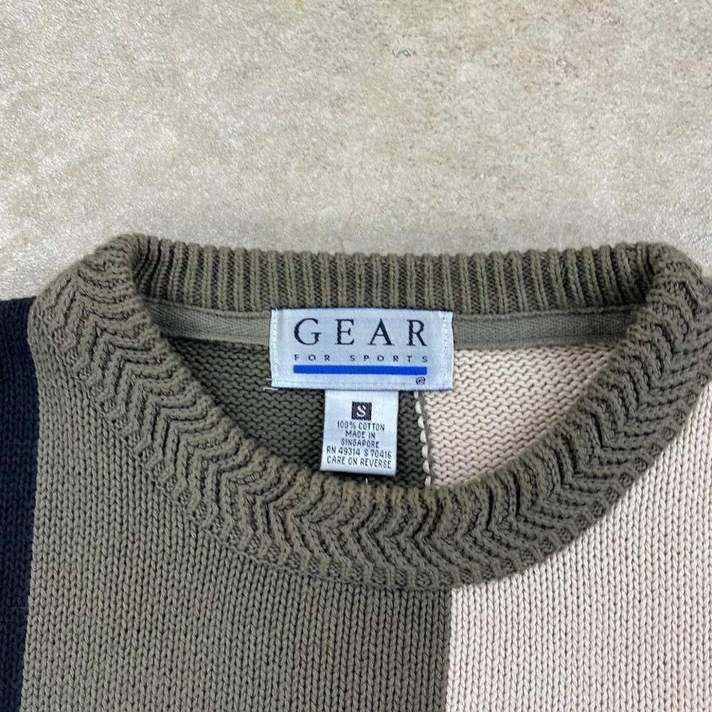 Vintage 90s Gear White Lake Sweater Size Small Brown Blue Striped Pull Over - Picture 3 of 6